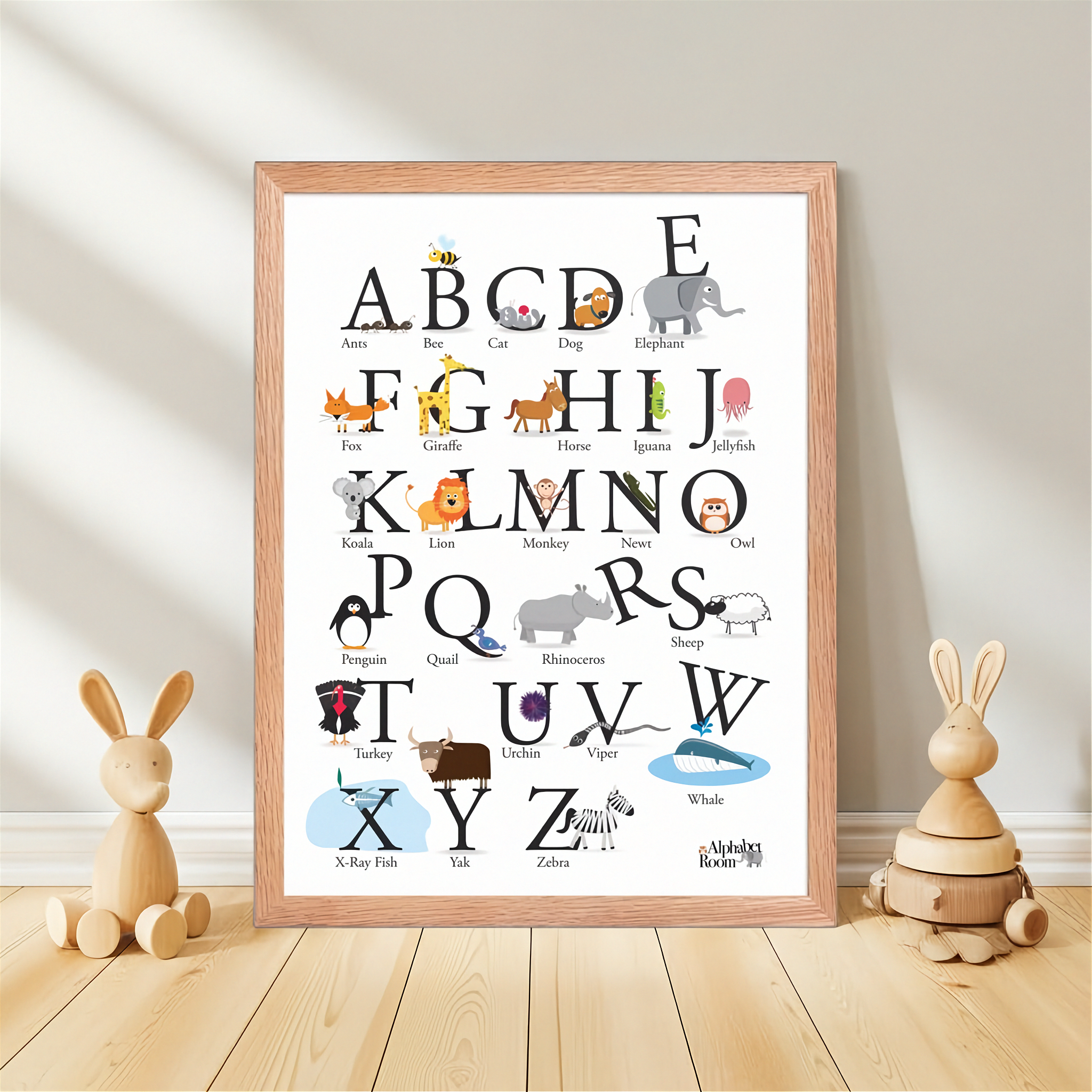 Animal Alphabet Framed Poster for Kids | Ready to Hang Nursery Wall Art
