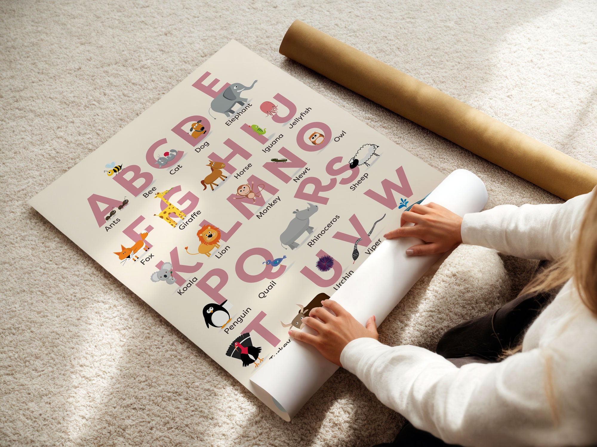 Pink Animal Alphabet Poster | Girls Nursery Wall Art | Educational Kids Print